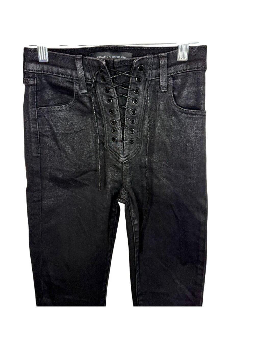 J Brand High Rise Lace up Skinny Jeans in Black Vendetta -  Size 24
